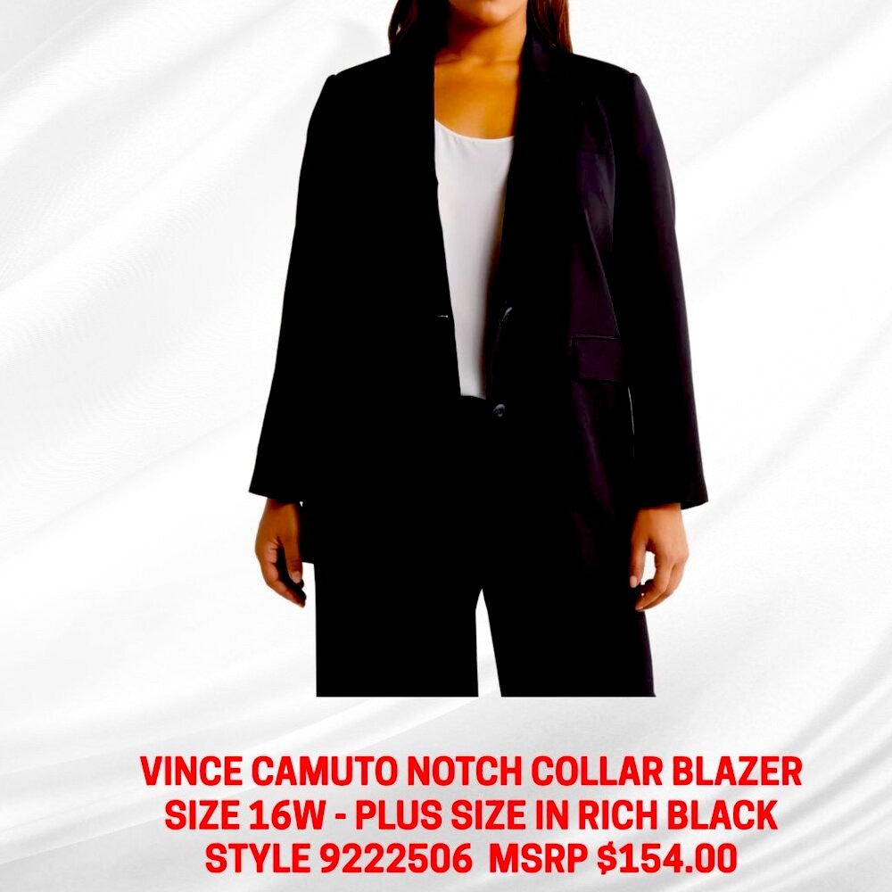 Vince Camuto Black Blazer 16W Plus Size Career Professional Jacket Designer